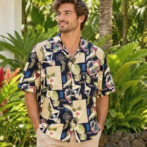 Pineapple Connections Mens Size Large Hula Girl Hawaiian Shirt Aloha Tropical
